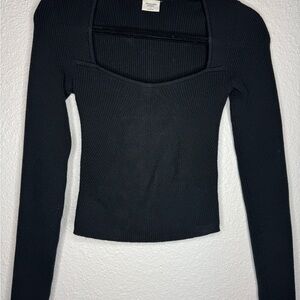 Abercrombie Slim Long-Sleeve Portrait Neck Top Black Ribbed Sweater Womens S